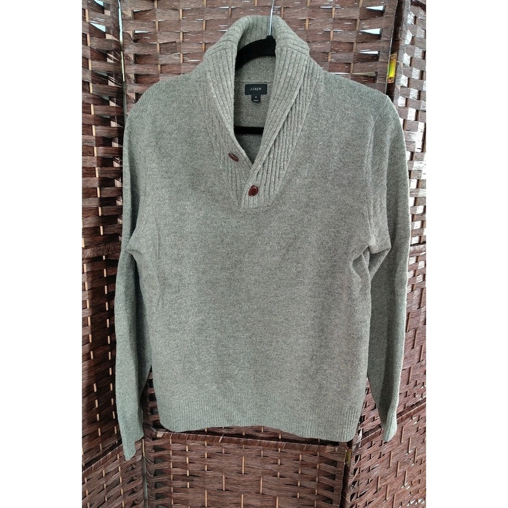 J. Crew Men's Lambswool Sweater Medium Shawl Collar Brown Dad Academia Preppy
